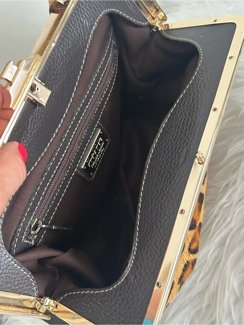 Claudia Firenze Leopard Calf Hair Leather Frame Satchel Made in Italy - Picture 11 of 15